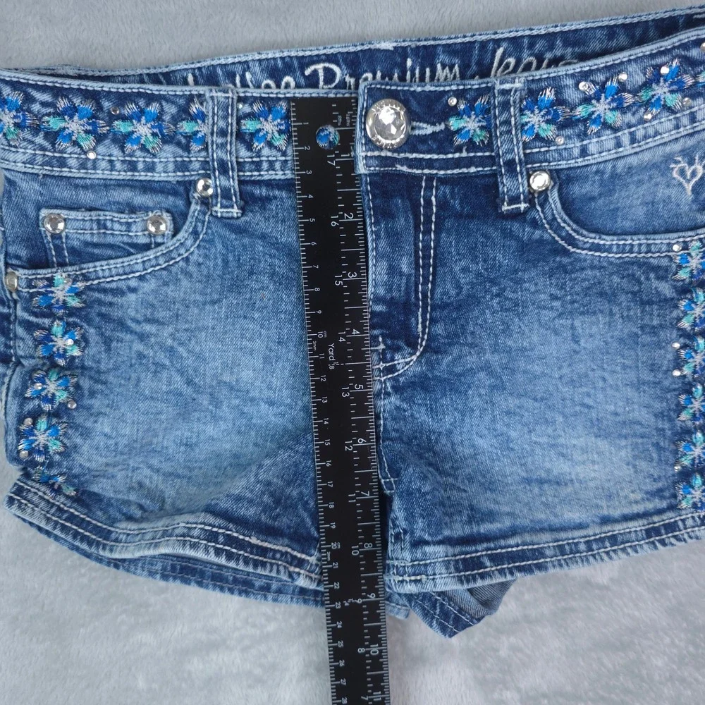 Justice Premium Denim Shorts Girls‎ 12S Blue Embroidered Rhinestone Y2K Boho